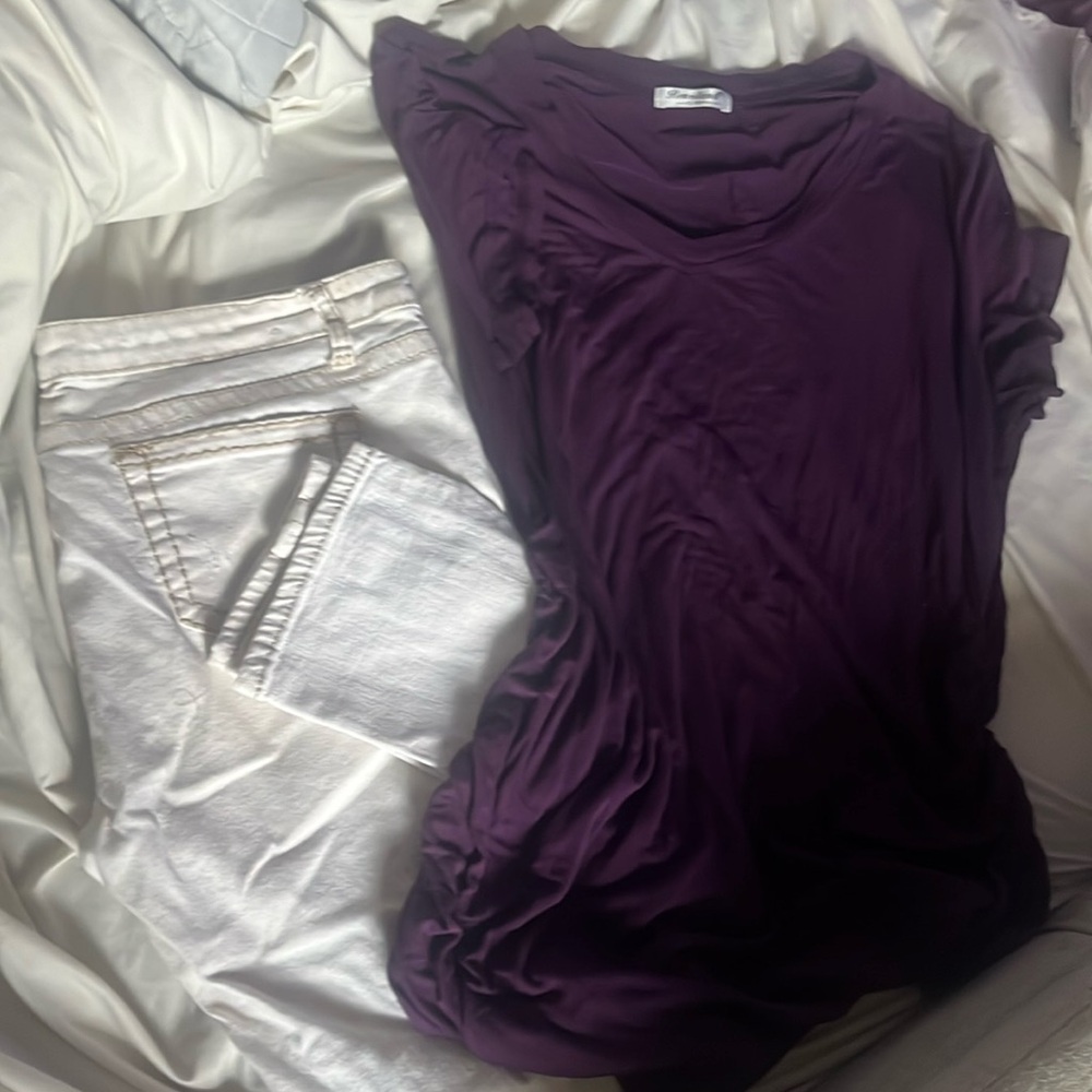 Woman’s capris and long purple T. Comfy. :-)